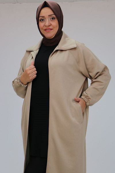 Eslina 43044 Μπεζ καπάκι Osyho Plus Size - Κεντημένη πλάτη