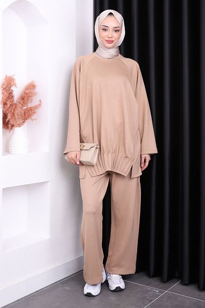 İmajButik Σετ παντελόνι με ραβδώσεις βιζόν
