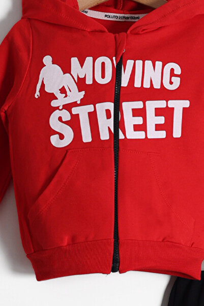 Pollito Boys' Kangaroo Pocket Street Printed Zippered Cardigan 2-Piece Tracksuit Set