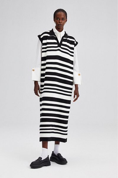 Touché Privé POLO NECK Sleeveless STRIPED KNIT DRESS