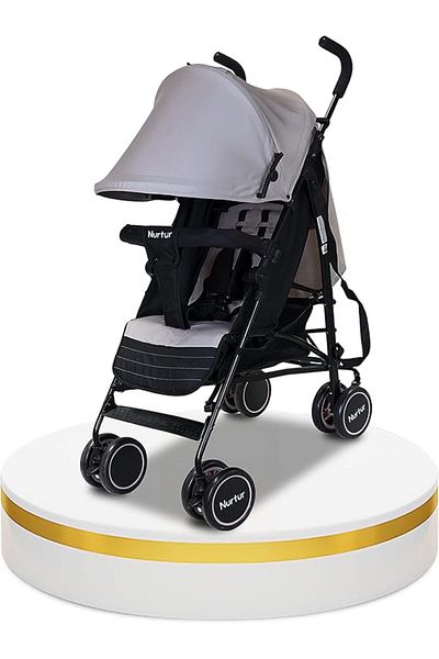 Nurtur Archer Baby Stroller Lightweight Reclining Seats, Detachable Bumper Storage Basket grey