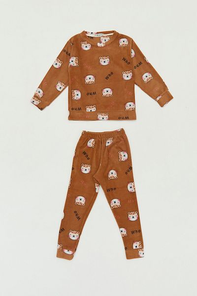 Fulla Moda Potisk Crew Neck Fleece Dívčí pyžamo Set