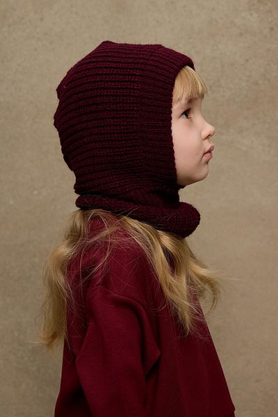 Fahhar Kids Burgundy Knitted Children's Balaclava - Beanie Design