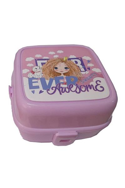 Artlantis Lunch Box 4 Compartments Light Pink Color Girl Figured 1 Piece Food Storage Container Lunch Box
