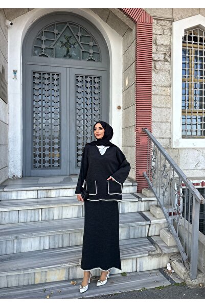 ensade Set de fuste din tricotaje cu cusături Shepherd cu buzunar pentru geantă