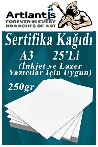 Artlantis A3 Sertifika Kağıdı Kalın 25 Adet Gramajlı Fotokopi Kağıdı 250 gr T...