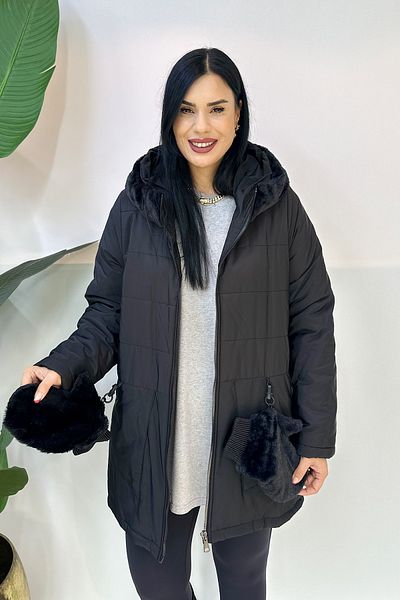 GÖKSEL Plus Size Coat with -20 Degree Protection Gloves - Black