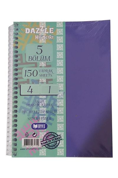 Artlantis Medium Size 4+1 Bookmark Notebook 5 Thread 150 Sheets 1 Piece 4 Plaids 1 Line Spral Plastic Cover Basket