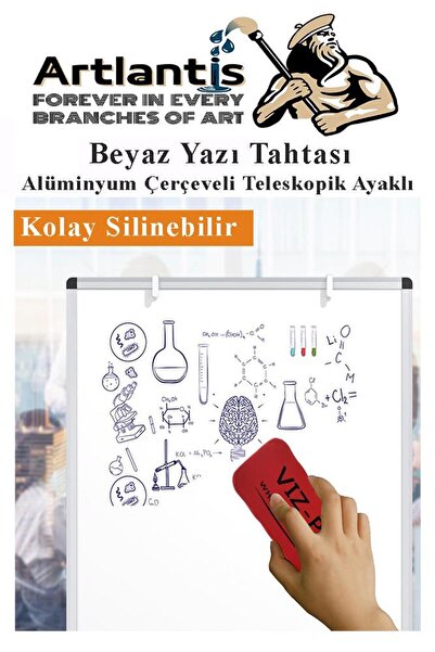 Artlantis Ayaklı Beyaz Yazı Tahtası 40x55 cm Teleskobik Ayaklı 1 Adet Alüminyum Kolay Silinebilir Ergomik Beya