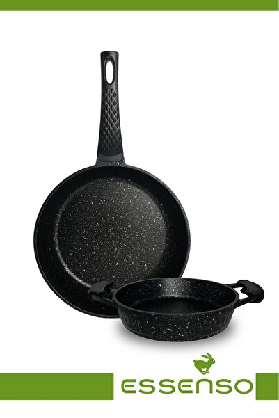 Essenso Kristal Döküm Granit 28cm Tava Ve 20 Cm Sahan Seti Silikon Tutacaklı