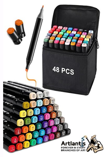 Artlantis 48 Adet Çift Taraflı Marker Kalem Çantalı 1 Paket 48 Renk Touch Mar...