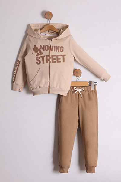 Pollito Комплект от 2 части за момчешки кардиган с цип и джоб кенгуру