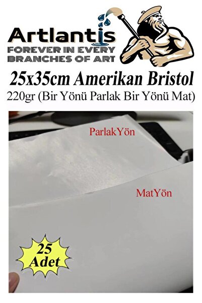 Artlantis Amerikan Bristol Karton 25x35 cm 25 Adet 220 gr Bir Tarafı Parlak B...