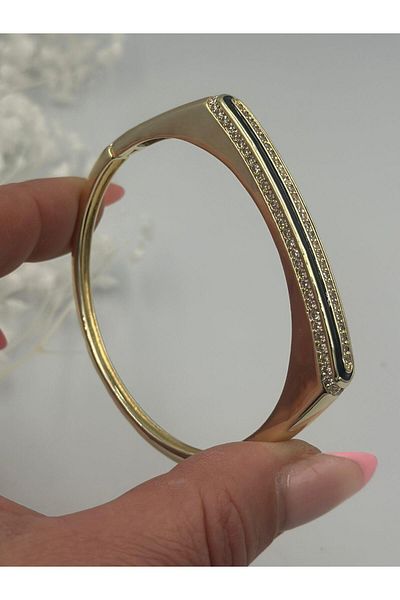 MyladyAccessoriess Zircon Stone Detailed Steel Handcuff Bracelet Gold
