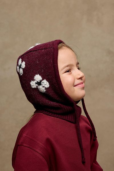 Fahhar Kids Барета Балаклава с флорални плитки в бордо