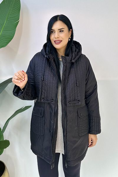 GÖKSEL Large Size Jacket with Pocket Detail - Black