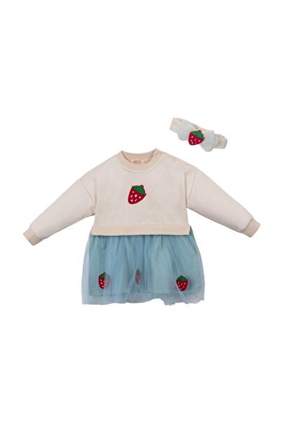 Lolons فستان توتو للأطفال باللون الكريمي مع شعار الفراولة