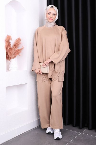 İmajButik Σετ παντελόνι με ραβδώσεις βιζόν