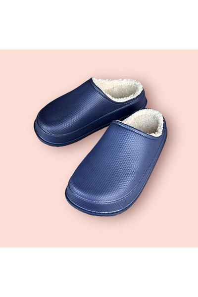 Sonimix Παντόφλες γραφείου unisex navy blue ελαφριά με γούνα στο εσωτερικό της σόλας