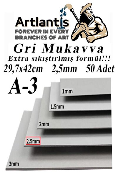 Artlantis A3 Cardboard Gray 2.5 mm 50 Pcs 1 Pack 29.7X42 cm A-3 Cardboard 2.5...