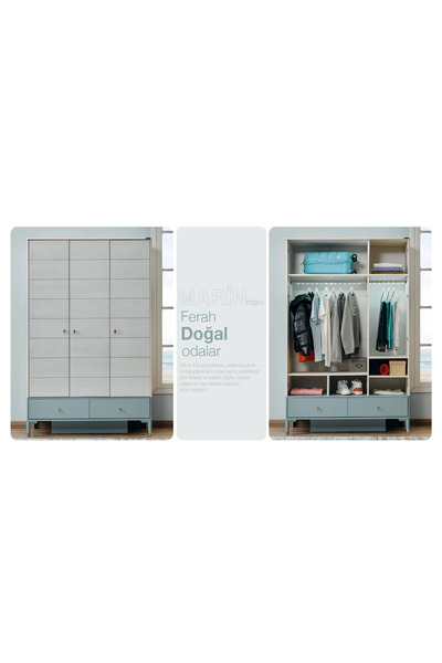 Lajivert Marin 3 Kapaklı Dolap