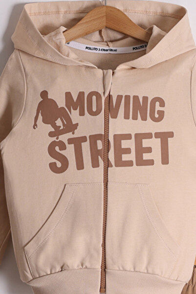 Pollito Σετ αθλητική φόρμα 2 τεμαχίων με φερμουάρ με στάμπα Streetwear με τσέπες καγκουρό για αγόρια