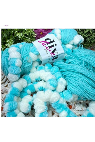 HOBİ Diva ponpon ip 100 gram 75 mt -turkuaz 100 ponpon mevcut