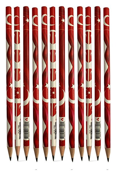 Artlantis Turkish Flag Round Lead Pencil 12 Pieces 1 Pack Fatih Lead Pencil 2...