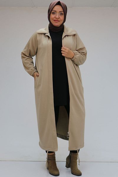 Eslina 43044 Μπεζ καπάκι Osyho Plus Size - Κεντημένη πλάτη