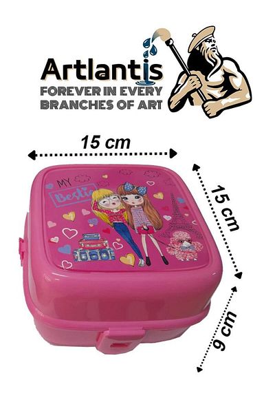 Artlantis Lunch Box 4 Compartments Pink Color Girl Figured 1 Piece Food Storage Container Lunch Box