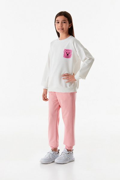 Fulla Moda Front and Back Teddy Bear Printed Crew Neck Girl's Sweatshirt