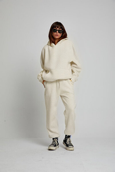 YAKAMEL Γυναικείο σετ φόρμας με 3 κλωστές, oversized, άνετο, χοντρό, με κουκούλα