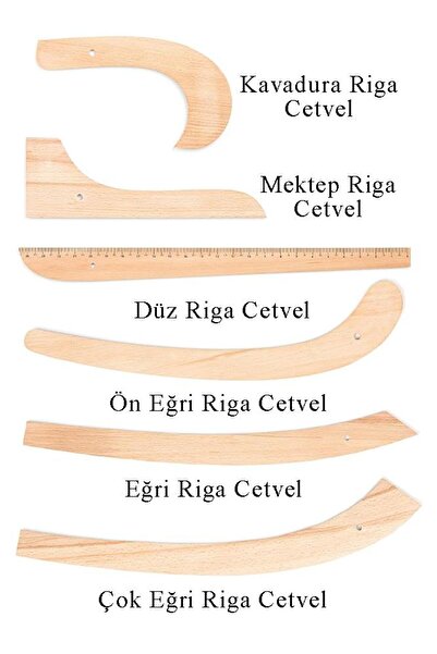 Artlantis Riga Cetvel Seti Ahşap 6 Parça 1 Paket Riga Seti Riga Takımı Terzi Modelist Tekstil Cetveli