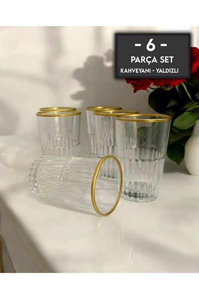 gkzglass home dekor Eva Glass Gilded Coffee Side Water Cup Presentation Set Set for 6 People