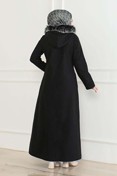 SGS Μαύρο γούνινο παλτό με κουκούλα