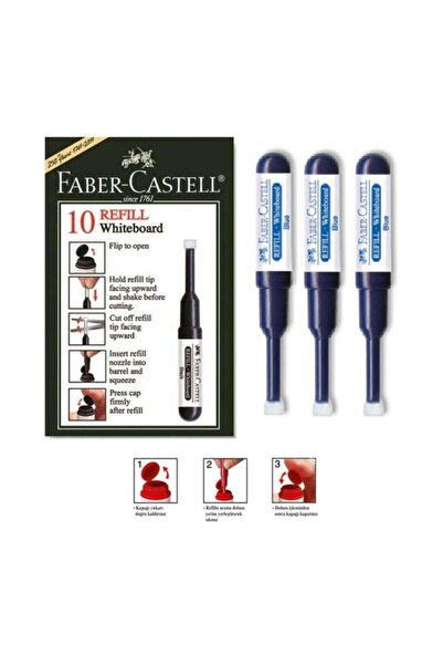 Faber Castell Mavi Yazı Tahta Kalemi Mürekkebi 3 Adet Faber Castell W-20 Yazı Tahta Kalemi Mürekkep