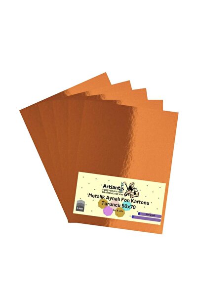 Artlantis Turuncu 50x70 Metalik Aynalı Fon Kartonu 5 Adet 1 Paket Aynalı Meta...