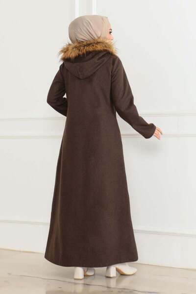 SGS Καφέ γούνινο παλτό με κουκούλα