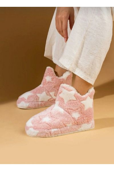 ünverdi Γυναικεία Wedge Sole Home Slippers Boots White Star Λούτρινο ύφασμα