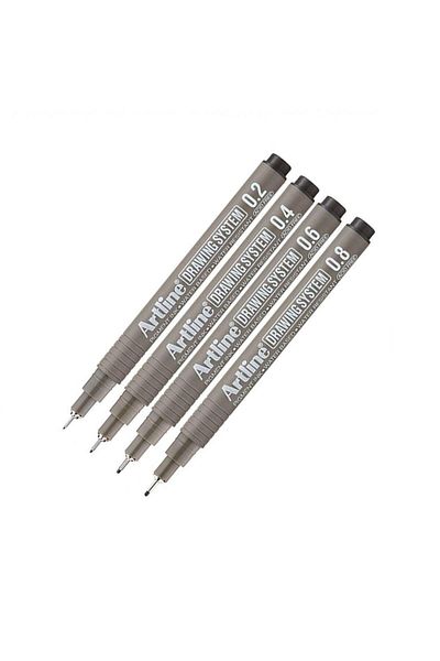 artline Black Technical Drawing Pencil - 0.2mm, 0.4mm, 0.6mm, 0.8mm Set of 4