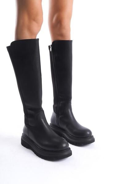 Modabuymus Liamo Black Stretch Back Flexible Thick Soled Boots