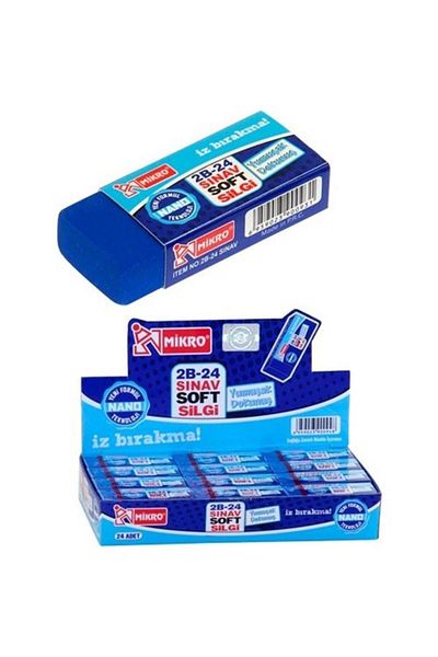 Mikro Exam Eraser Blue Eraser Medium Size Eraser Exam 24 Pieces 1 Pack Soft Exam Eraser