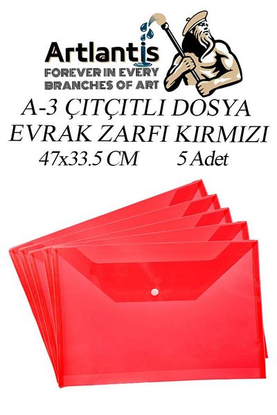 Artlantis A3 Snap File Red 5 Pieces A-3 Snap Envelope File Transparent 47x33.5 Cm Large Size Snap D