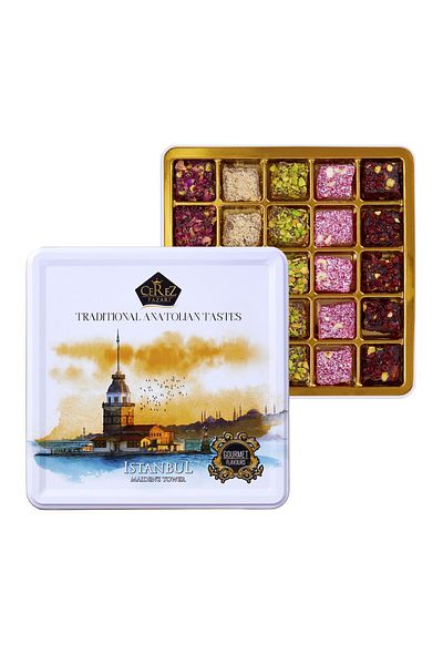 Çerez Pazarı King Turkish Delight 500g - Mix Special in Metal Box, Patty and Walnut
