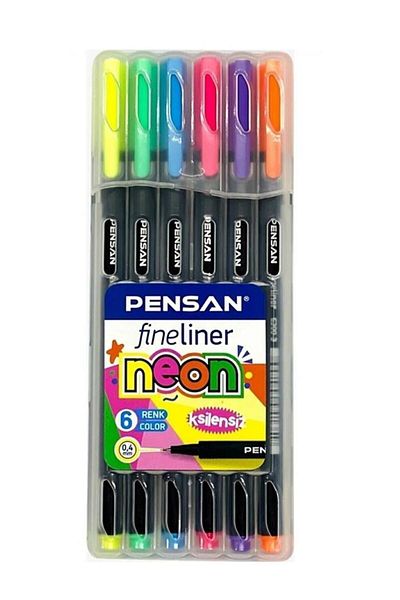Pensan Fineliner 6 Neon Colors 0.4mm Fine Felt Tip Writing Pen 1 Pack of 6 Neon Fineliner Pens Set