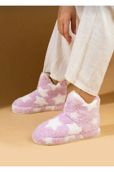 ünverdi Γυναικεία Wedge Sole Home Slippers Boots White Star Λούτρινο ύφασμα