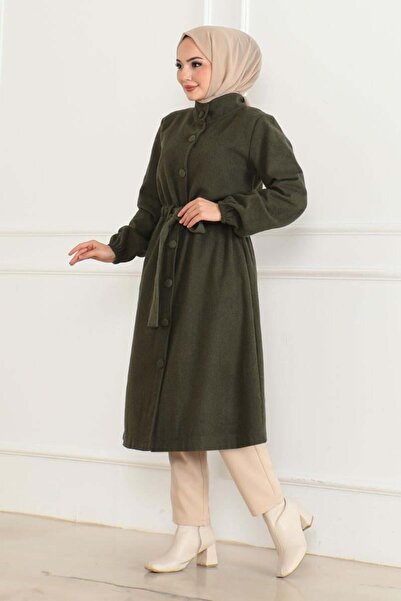 SGS Κασμίρ παλτό HAKİ - Λεπτομέρεια με κουμπιά