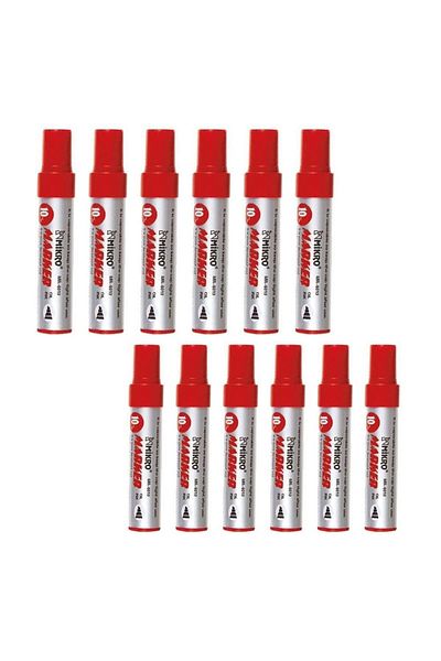Mikro Red Permanent Marker Marker Cut Tip Parcel Pen Red 10 Mm Mr-6010 12 Pieces