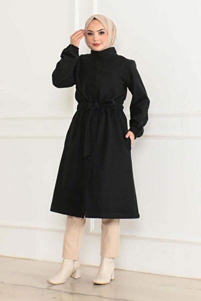 SGS Μαύρο παλτό με στάμπα - Λεπτομέρεια με κουμπιά