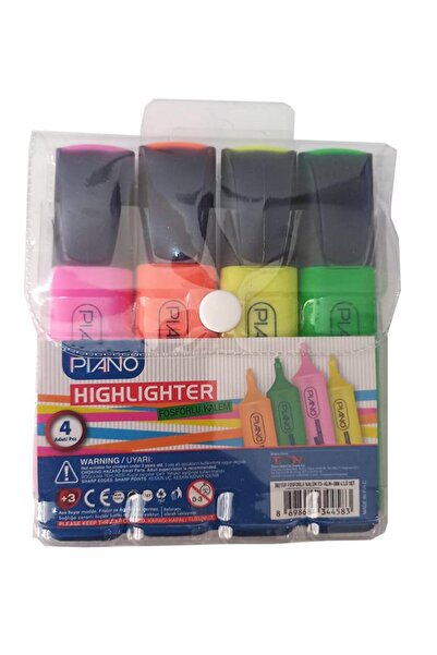 Piano Fosforlu Kalem 4 Lü 1 Paket İşaretleme Kalemi 4 Renk Fosforlu Renkler K...